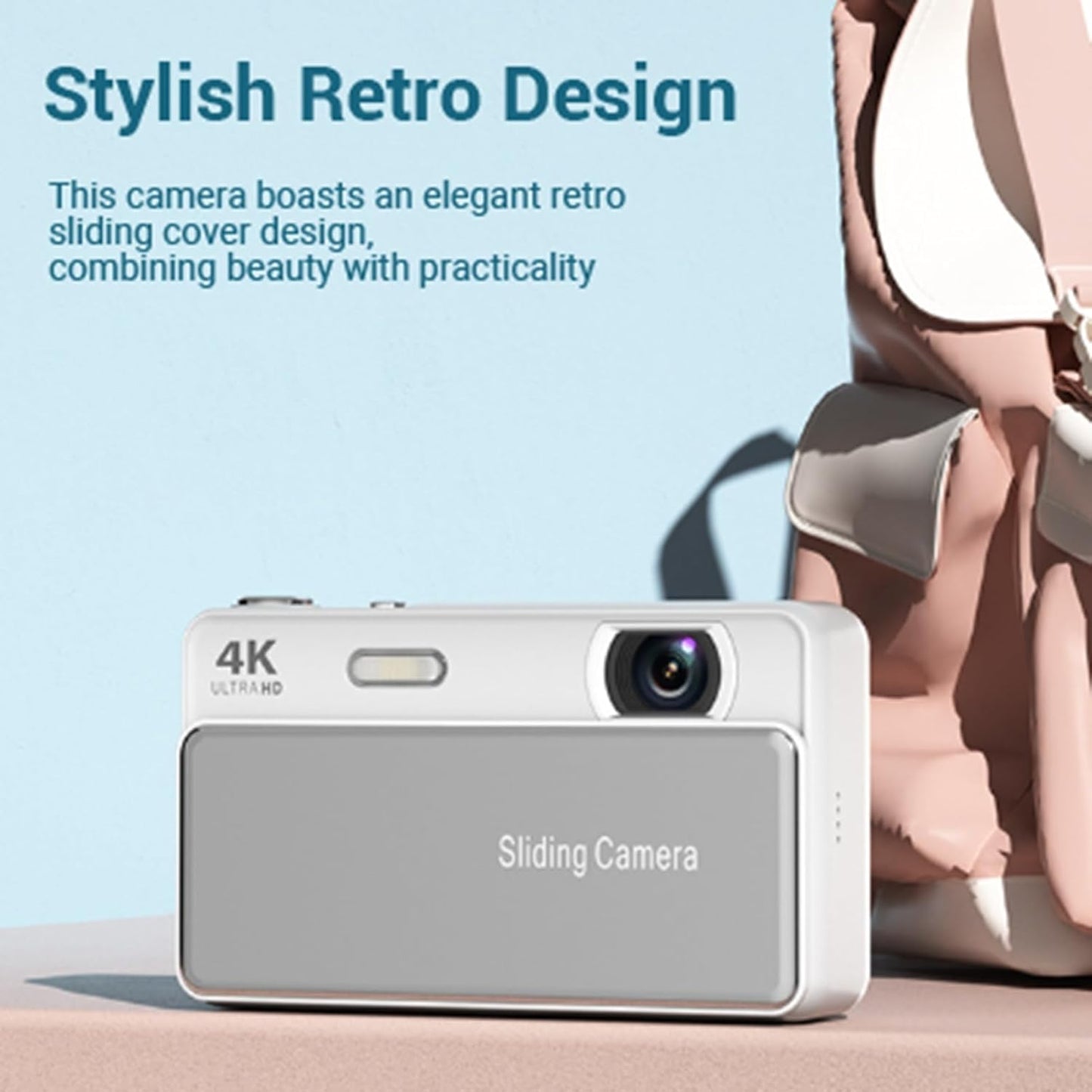 Digital Camera, 64MP HD Autofocus 4K Retro Sliding Camera, 16X Digital Zoom CCD Cameras with 2.8 Inch Screen for Teens Adult Beginner (Silver)