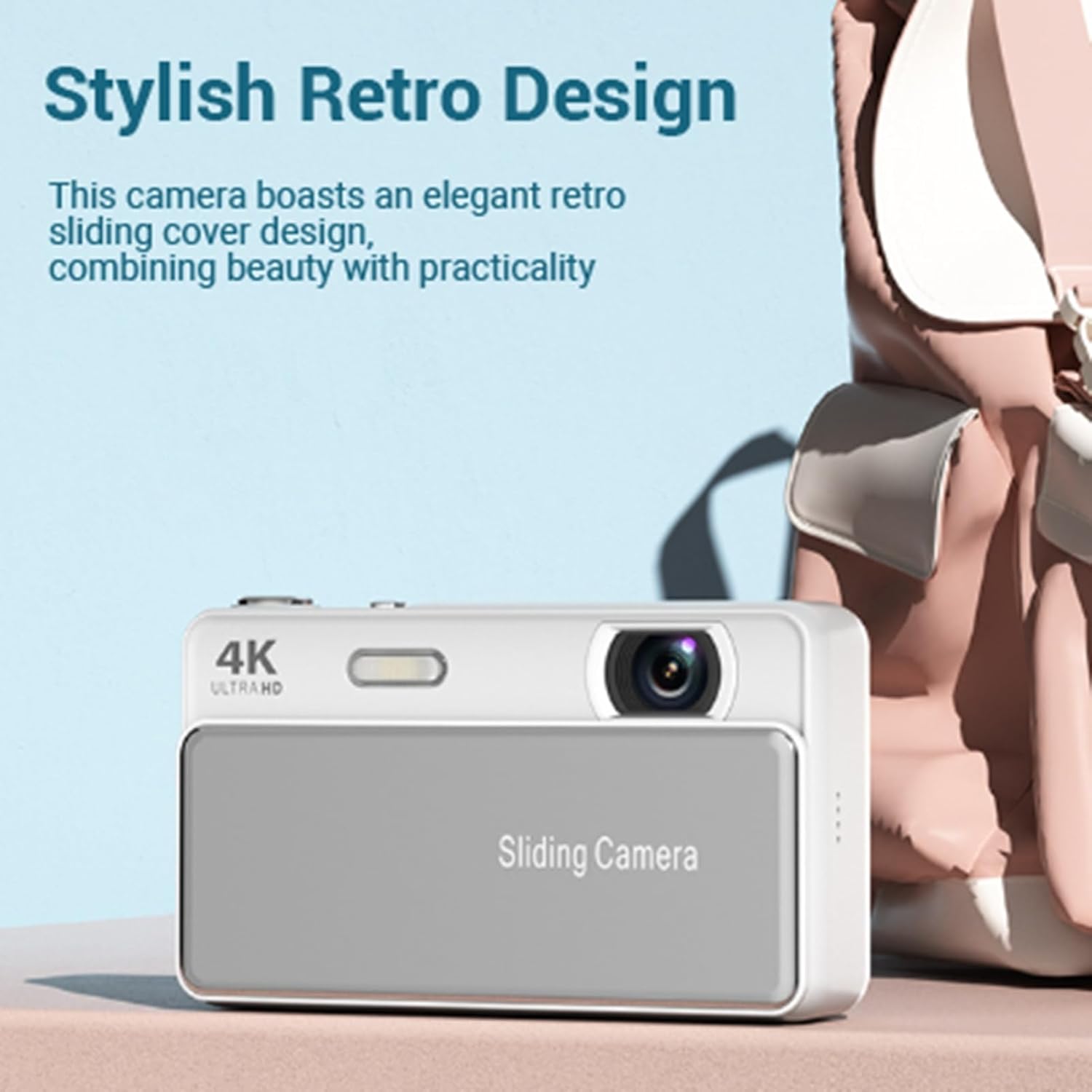 Digital Camera, 64MP HD Autofocus 4K Retro Sliding Camera, 16X Digital Zoom CCD Cameras with 2.8 Inch Screen for Teens Adult Beginner (Silver)