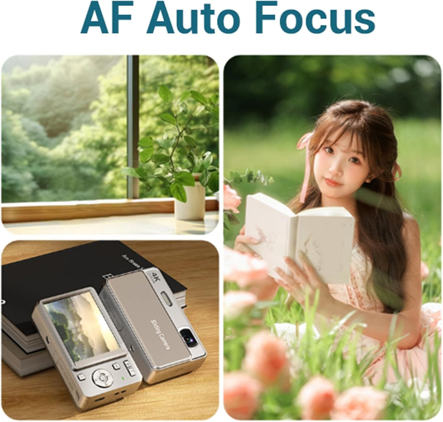 Digital Camera, 64MP HD Autofocus 4K Retro Sliding Camera, 16X Digital Zoom CCD Cameras with 2.8 Inch Screen for Teens Adult Beginner (Silver)
