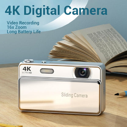 Digital Camera, 64MP HD Autofocus 4K Retro Sliding Camera, 16X Digital Zoom CCD Cameras with 2.8 Inch Screen for Teens Adult Beginner (Silver)